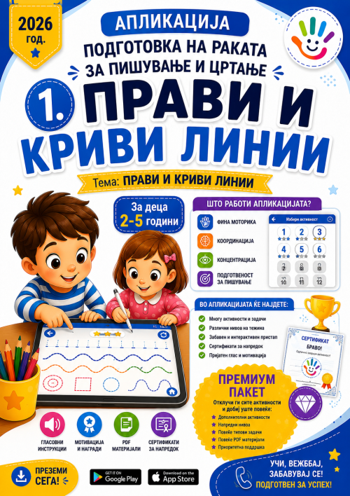 Апликација за Онлајн 1. ПРАВИ И  КРИВИ ЛИНИИ  (Онлајн Цртање + Онлајн ПДФ генератор = ПРЕМИУМ за 30 дена користење)