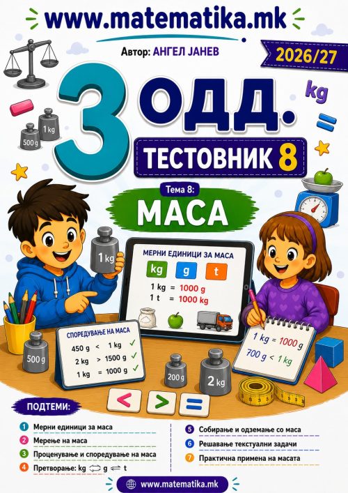 📘 3 одд. Тема-8: „МАСА“ - Тестовник + Збирка задачи по МАТЕМАТИКА (ПДФ материјали)