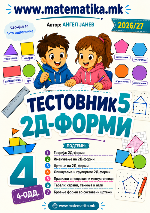 📘 4 одд. Тема-5: 2Д Форми - ТЕСТОВНИК И ЗБИРКА ЗАДАЧИ ПО МАТЕМАТИКА (ПДФ материјали)