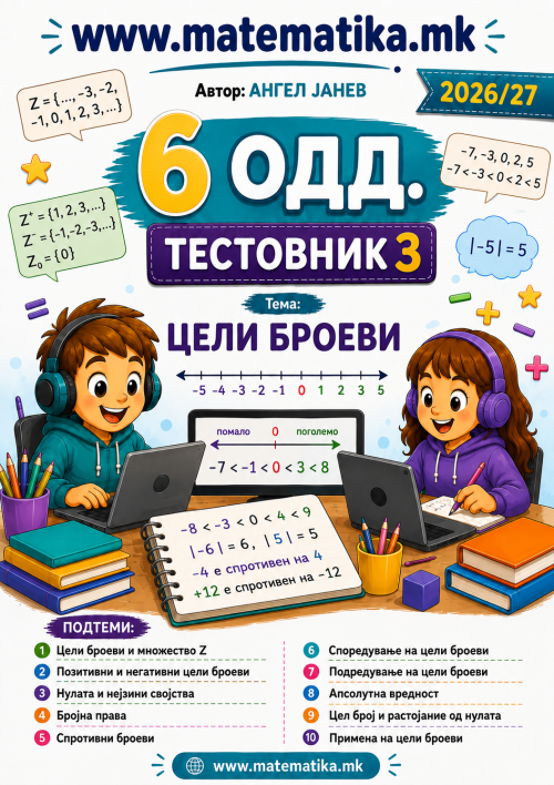 📘 6 одд. Тема-3: ЦЕЛИ броеви - ТЕСТОВНИК И ЗБИРКА ЗАДАЧИ ПО МАТЕМАТИКА (ПДФ материјали)