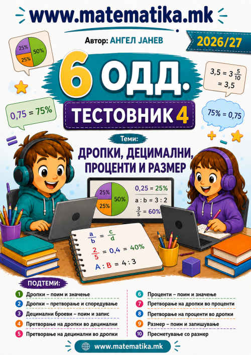 📘 6 одд. Тема-4: ДРОПКИ, ДЕЦИМАЛНИ, ПРОЦЕНТИ, РАЗМЕР - ТЕСТОВНИК И ЗБИРКА ЗАДАЧИ ПО МАТЕМАТИКА (ПДФ материјали)