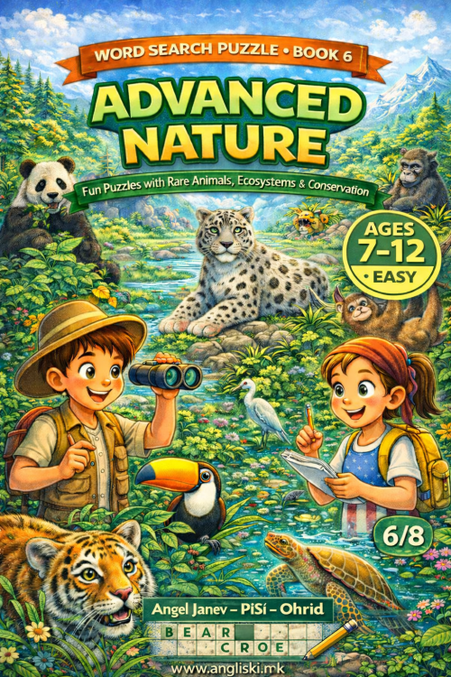 КРСТОЗБОРИ - ADVANCED NATURE Word Search Puzzle (Book 6), ПДФ Ниво ЛЕСНО (easy) (за деца од 7-12 год.)