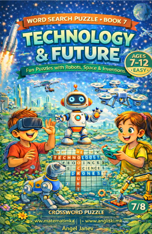 КРСТОЗБОРИ - TEHNOLOGY & FUTURE Word Search Puzzle (Book 7), ПДФ Ниво ЛЕСНО (easy) (за деца од 7-12 год.)