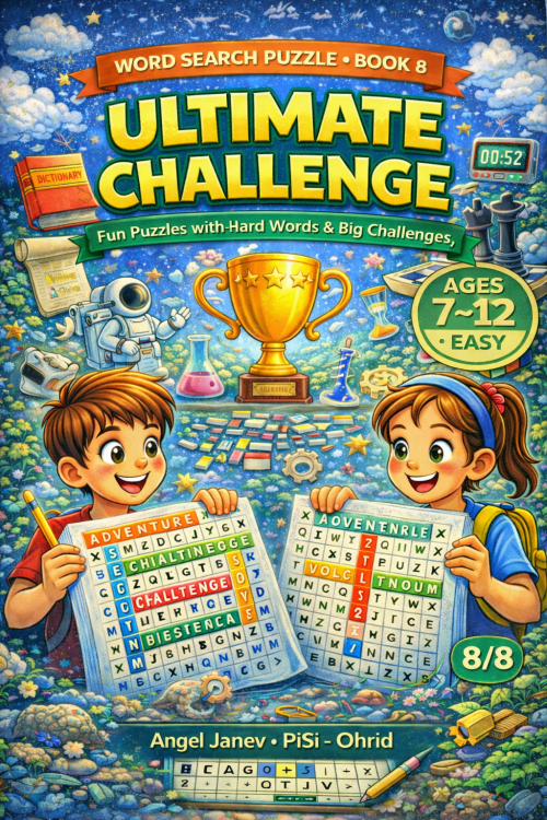 КРСТОЗБОРИ - ULTIMATE CHALLENGE Word Search Puzzle (Book 8), ПДФ Ниво ЛЕСНО (easy) (за деца од 7-12 год.)